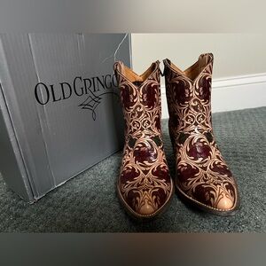 NEW Old Gringo 8 B Tooled Western Cowboy Boots Zip Ankle Booties Valentines